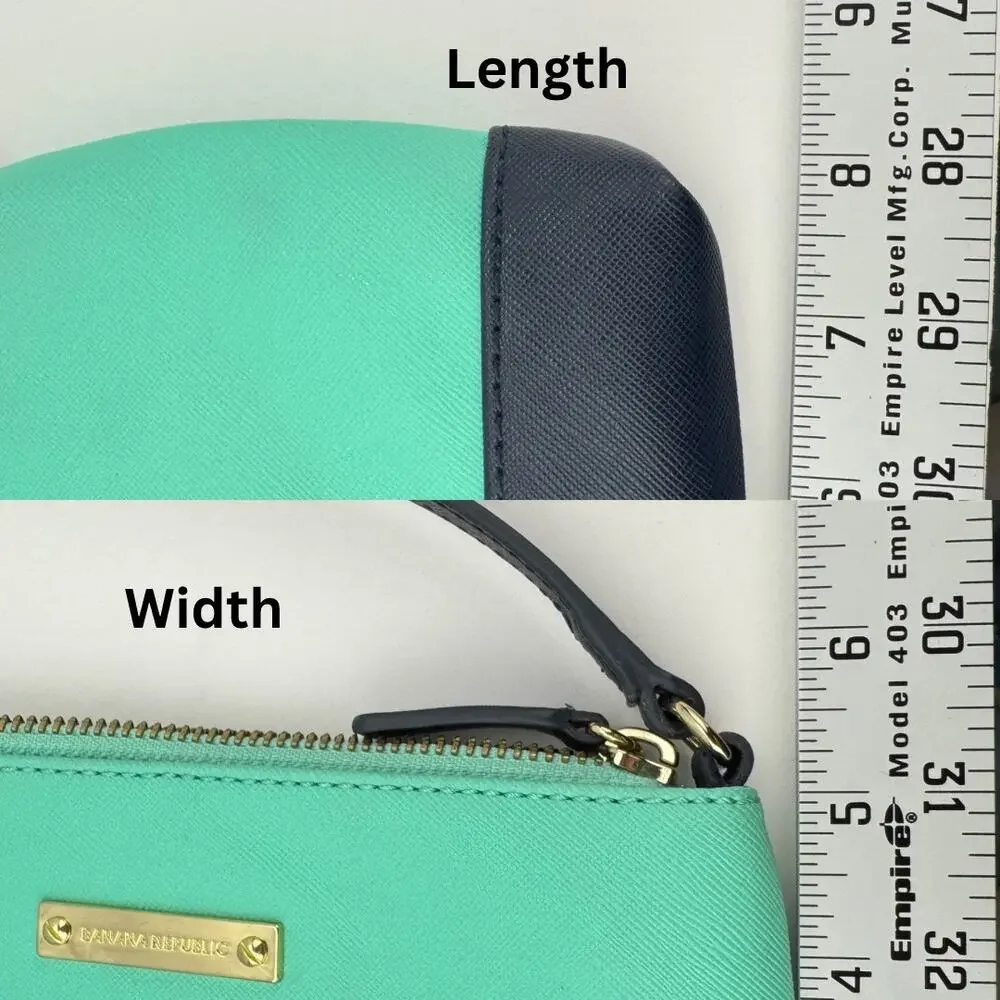 Banana‎ Republic Teal Blue Color Block Faux Leather Zip Mini Clutch Purse Bag